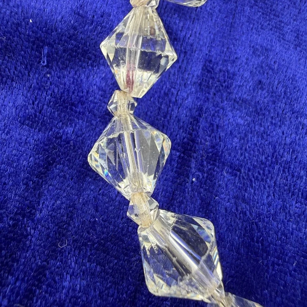 Vintage‎ Glass Beaded Necklace Clear Faceted Prom Wedding 16